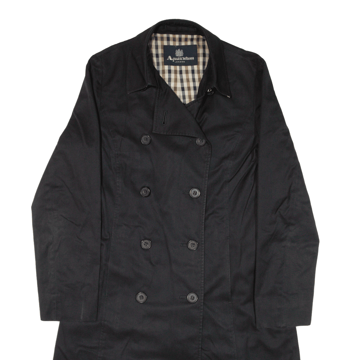 AQUASCUTUM Trench Coat Black Womens UK 10 Go Thrift