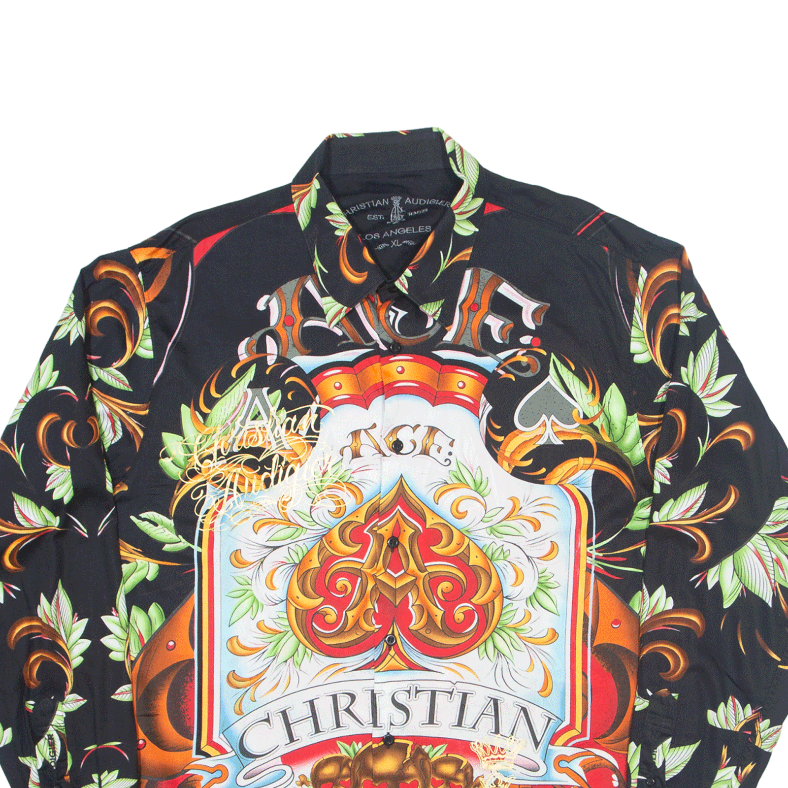 CHRISTIAN AUDIGIER Ace Shirt Black Crazy Pattern Long Sleeve Mens