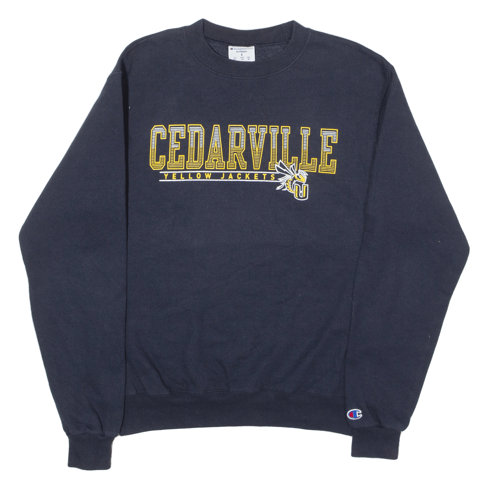 CHAMPION Cedarville Yellow Jackets USA Sweatshirt Blue Mens S – Go Thrift