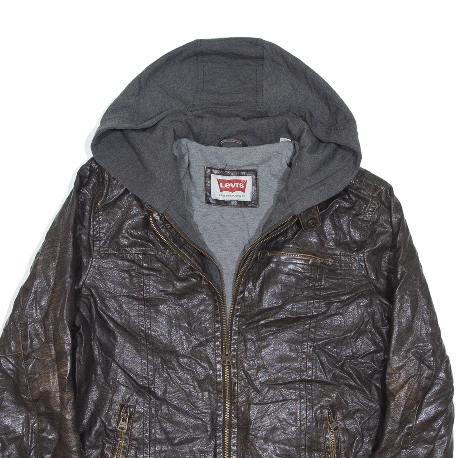 Levis leather clearance jacket with hood