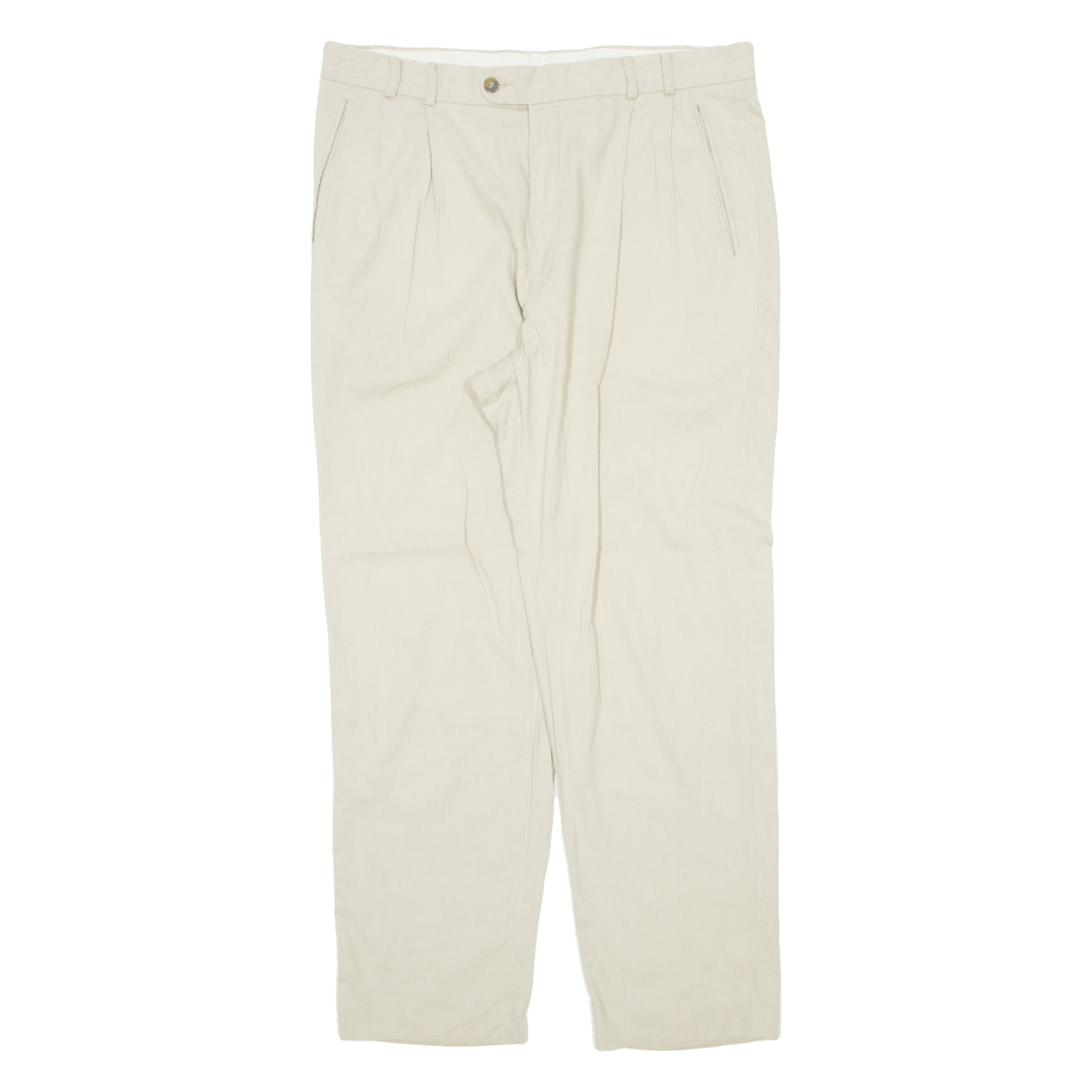 CANDA Mens Trousers Beige Regular Straight Linen W34 L30 – Go Thrift