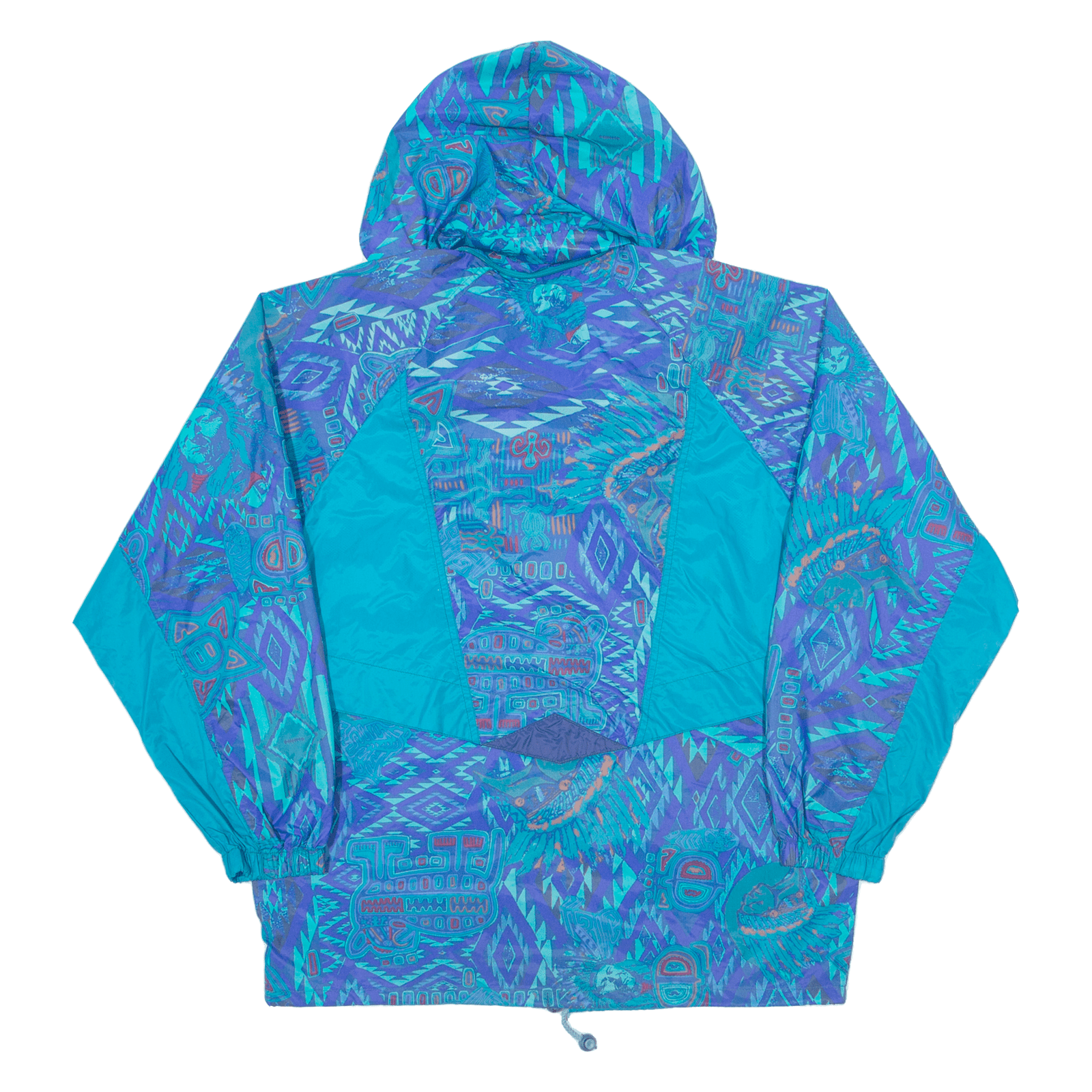 K-WAY Womens Rain Jacket Blue Nylon 90s Hooded Crazy Pattern S – Go Thrift